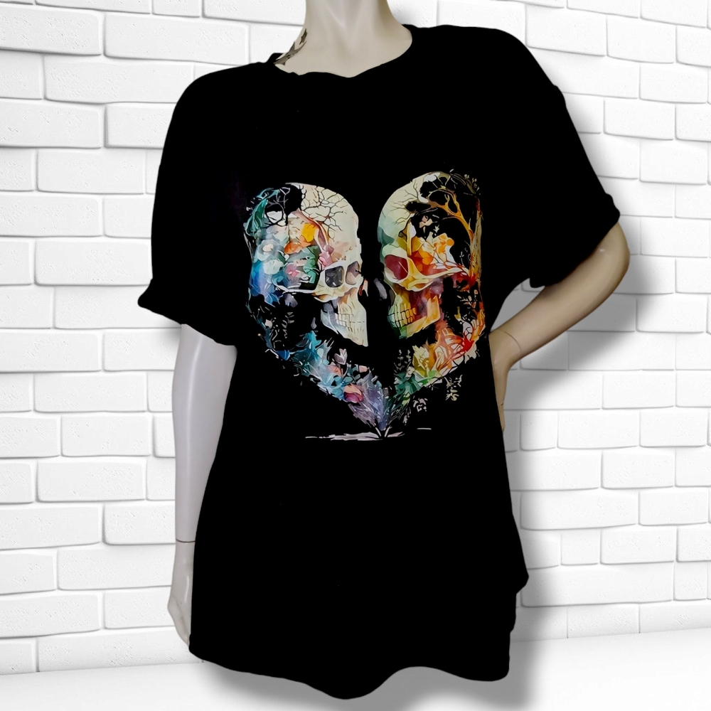 NEW Plus Size 2X Contemp Graphic Art Beautiful DARK Skulls Buttery Soft T-Shirt